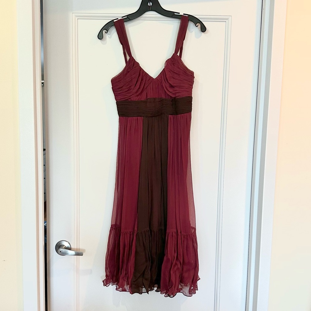 BCBGMaxAzria Burgundy and Brown Midi Dress